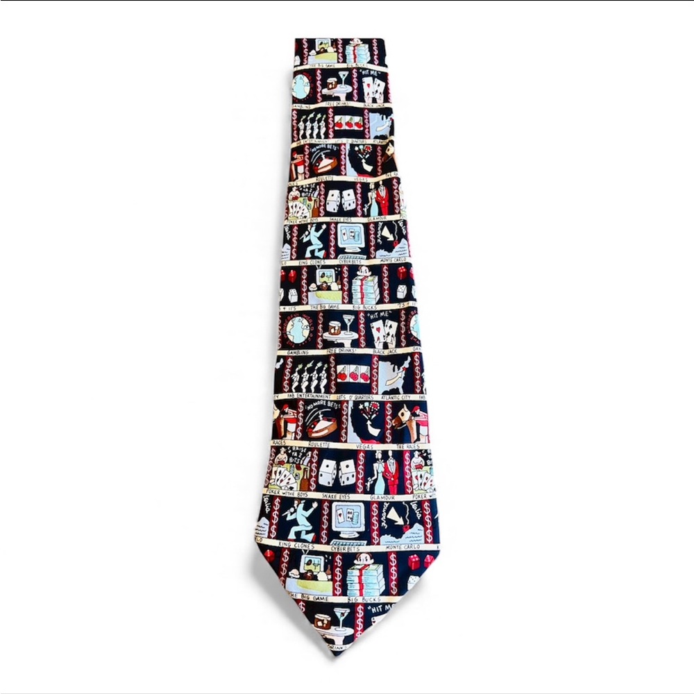 Vintage Nicole Miller 1997 silk necktie “ Las Vegas Gambling Slots Atlantic City
